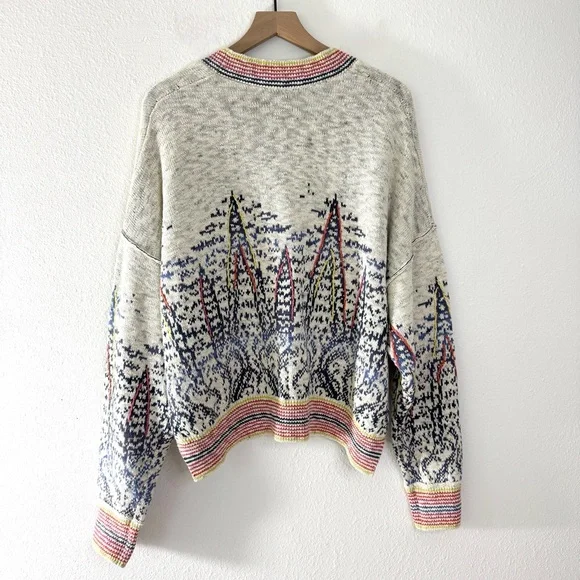 Anthropologie Pilcro Embroidered Cropped Cardigan Sweater Stripe Trim Size XL - Picture 8 of 10